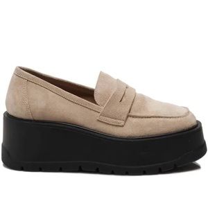 Free People Nico Platform Lug Sole Loafers In Cappuccino Suede NEW